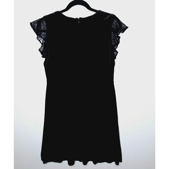 Zara Velvet Lace Babydoll Skater Dress Medium Goth Flutter Sleeve Sheer Witchy - Picture 8 of 11